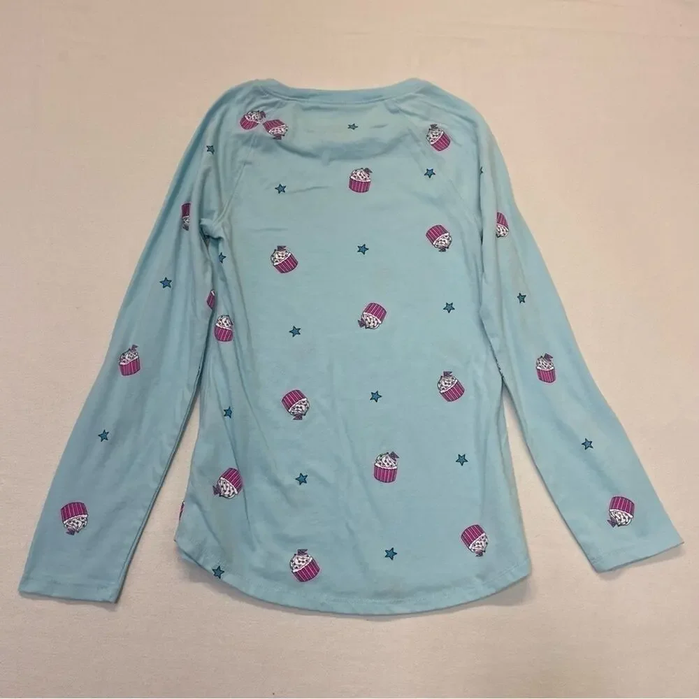 Cupcake Long Sleeve Graphic T-shirt Girls Size 8 baby blue pink tee